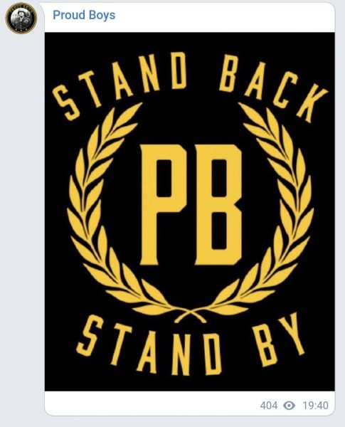 Proud Boys New Logo with Trump's Call to "Stand By"
